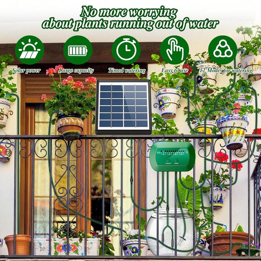 SolarPowered Irrigation System For Garden, Latest 2024 Potted Drip Set