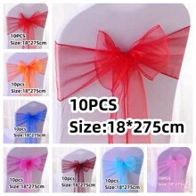 10pcs Red Organza Chair Back Decor Sash, Wedding Party Decoration, Christmas Supplies, Bowknot Chair Back Flower Decoration Ribbon, 18cm Wide And 275cm Long, DIY Required To Tie In Bowknot Shape, Glass Yarn Chair Back Sheer For Festival Party Decoration, Organza Curtains For Staircase And Outdoor, Wedding Supplies, Graduation Party Supplies, Ceremony Background Decoration, Interactive Party Supplies For Back-To-School Events, Packaging Gift Decoration With Colored Ribbon - Multicolor - View 1