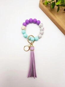 1个波西米亚风印花硅胶珠流苏挂件钥匙扣，可挂在包包上，防丢，是送给朋友、汽车配件、包包挂饰、背包挂件、学生礼物的理想之选。可爱哥特风Y2K风格挂绳，带证件夹，是圣诞节送给老师、姐妹的礼物创意。 - 彩色 - 查看 20