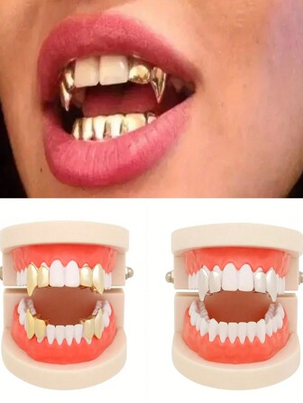 HipHop Tooth Grillz Cap 18K Gold Plated Removable Top Bottom Dental Grill Punk Teeth Caps Halloween Cosplay Jewelry Gift