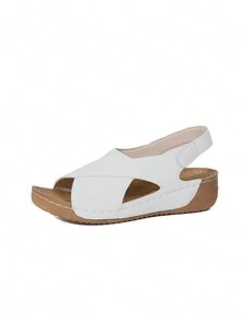 Sandalias de verano con punta abierta para mujeres, suela gruesa, slip-on, punta redonda, diseño de cintura, blanco y negro, versátil, sandalias de playa que se pueden usar en el exterior. - Blanco - Ver 6