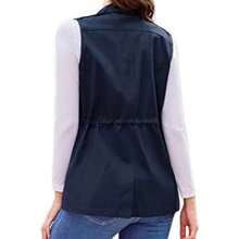 PiePieBuy Áo vest tiện ích quân sự thông thường của Wome Áo khoác dây rút không tay nhẹ có túi - Xanh đậm - Xem 3