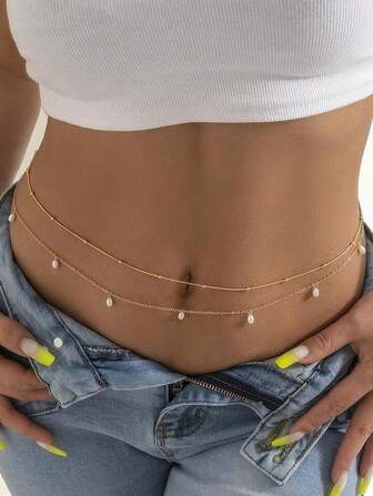 Hegaze 1入復古珍珠流蘇女式腰鏈套裝