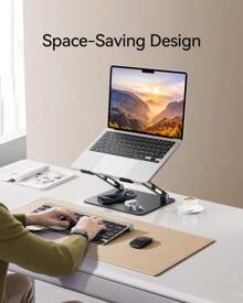 Laptop Stand Adjustable Aluminum Laptop Stand For Desk Ergonomic Computer Riser Rugged Laptop Riser For Laptop Up To 10-17 Inches Tablet Black - 黑色 - 查看 3