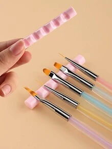 2支装美甲笔架，粉色透明美甲画笔5槽笔架，迷你便携式亚克力支架，美甲工具DIY美甲雕塑绘画铅笔画笔展示架 - 彩色 - 查看 8