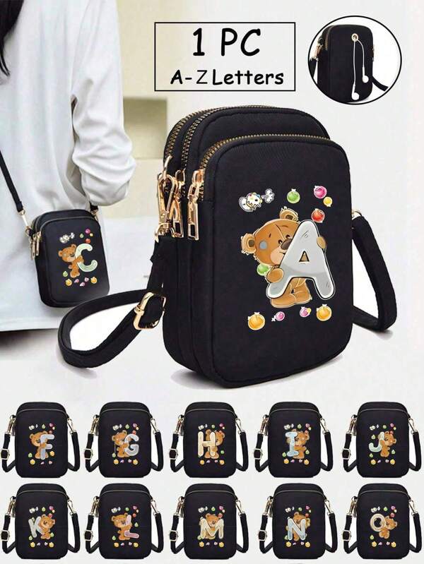 1 Peça Bolsa Miniatura com Estilo Simples e Montaria, Carteira de Moedas com Impressão de Urso Ko U Wood com Bolso para Celular, Presente Casual de Volta às Aulas para Viagens