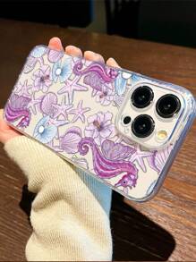 1 szt. Przezroczysty TPU Konik morski i wzór rozgwiazdy Ochronny na całą obudowę telefon z funkcjami zabezpieczającymi przed upadkiem i odciskami palców, kompatybilny z iPhonem