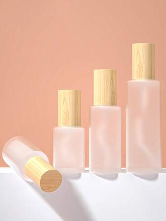 1PC Frosted Glass Empty Jar Pot Spray Bottle Cosmetic Lotion Containers Wood Grain Lid Travel Refillable Bottles, Perfume Bottle