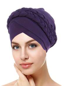 1 Peça Lenço Feminino Liso ou Multicolorido Novo para Primavera e Outono, com dois Bonés Trançados de Leite de Seda Únicos de Cor Única, Touca de Cabelo Turbante