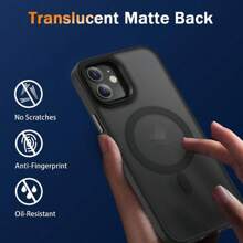 Funda compatible con Apple con protector de pantalla, funda de teléfono magnética y translúcida para mujeres y hombres [compatible con Magsafe], delgada, antihuellas, resistente a golpes y con protector de pantalla - Negro