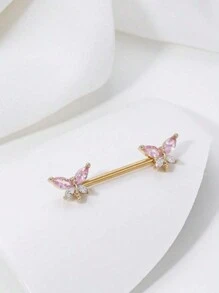 1 pièce Broche de mamelon en acier inoxydable avec zircone rose et libellule, bijoux corporels sexy pour femmes en été