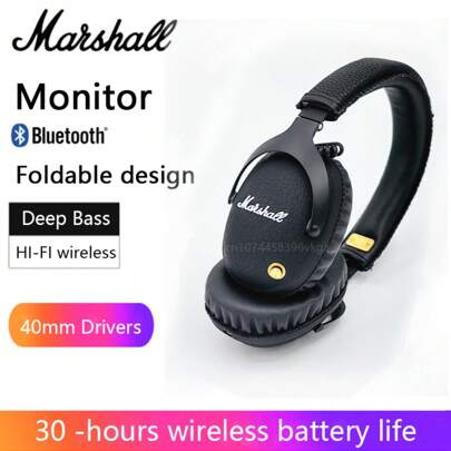  Marshall Monitor 蓝牙无线头戴式耳机折叠户外运动耳机流行摇滚音乐蓝牙耳机