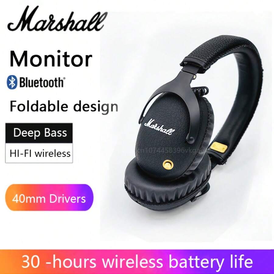 Marshall Monitor 蓝牙无线头戴式耳机折叠户外运动耳机流行摇滚音乐蓝牙耳机 - 黑色 - 查看 1