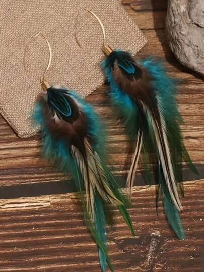 1 para wykwintnych kolczyków z piórkami - Unikalny design inspirowany stylem retro, Wszechstronny do codziennego noszenia, Idealne akcesoria imprezowe, Odważna biżuteria inspirowana - Przemyślany pomysł na prezent dla kobiet