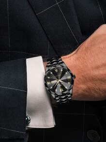 VA VA VOOM 男士时尚奢华风水水钻石英表，带双日历机芯，不锈钢和金色铆钉设计，蓝色表盘和夜灯，休闲和商务风格，可作为返校学生的礼物