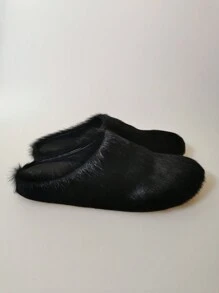 New Style Fur Slippers With Closed Toe, Thick Bottom, Ideal For Home And Outdoor Use In Autumn And Winter - Black - View 5