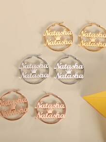 1pair Customized Double Name Hoop Earrings, Personalized Crown Name Circle Earrings, Custom Name Gifts For Girlfriend, Multiple Name Hoops, Valentine's Day Gift, Mother's Day Gift, Birthday Gift, Christmas Gift, Graduation Gift, Bridesmaid Gift, Wedding Gift