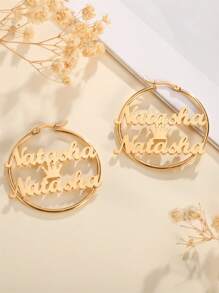 1pair Customized Double Name Hoop Earrings, Personalized Crown Name Circle Earrings, Custom Name Gifts For Girlfriend, Multiple Name Hoops, Valentine's Day Gift, Mother's Day Gift, Birthday Gift, Christmas Gift, Graduation Gift, Bridesmaid Gift, Wedding Gift