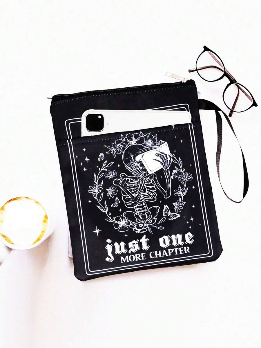 1pc Death By TBR Book Sleeve To Be Read Book Cover Book Reader Gift Bookish Gift Book Club Gift Gothic Romance Pouch Bookworm Librarian Gift For Travel Storage Bag,Makeup Bag,Cosmetic Bag,Vacation Organizer,Large Capacity Makeup Organizer Makeup Case, For Lipstick, Brush, Skincare, Mobile Phone, Coin, Small Items, For Home,Gift,Vacation And Festival Halloween Christmas Multifunctional Use - Multicolor - View 1