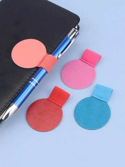1pc Self-Adhesive Round Pen Holder, Waterproof Leather Surface Portable Pen Clip, Suitable For Home, Office, And School, Notebook Accessory Back To School,Back To School,School Supplies