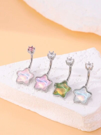 1入銀色催眠月光石五角星肚臍環設計