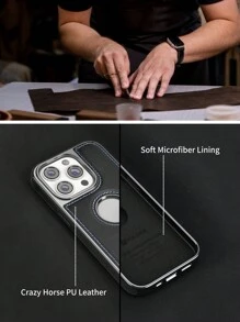 PULOKA Casing Ponsel dengan Stand dan Holder Pengisian Daya Nirkabel, Kompatibel dengan iPhone 15 Pro Max 14 13 12 11 - Casing Ponsel Kulit Imitasi Gaya Vintage - Hitam - View 6