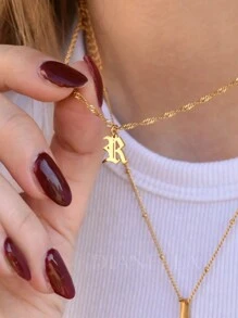 Tsnamer 1pc Customizable 26 Letters A-Z Old English Style Pendant Necklace, Stainless Steel Jewelry Gift For Women - Necklace - View 3