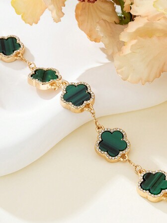 1pc Elegant Party Lucky Clover Rhinestone Inlaid Women's Bracelet, Wedding Gift Valentines,Mom,Mother,Mother's Day,Gift