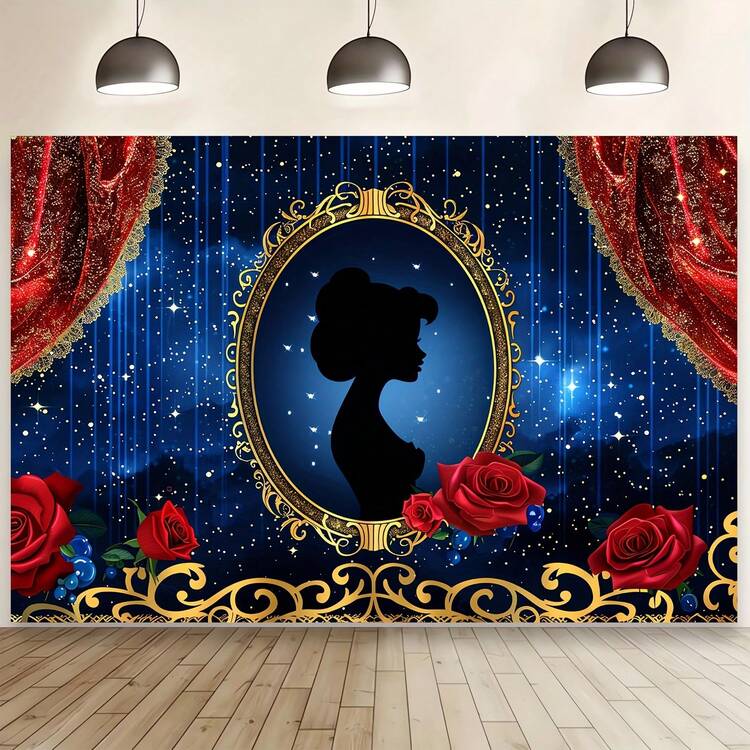 1 pieza Fondo de panadería de cumpleaños de princesa con pancarta de cumpleaños, fondo de fotografía de glamour con tema de princesa, accesorios decorativos de fiesta de pancarta de fiesta de cumpleaños de suministros decorativos de 51 * 59 pulgadas / 70.8 * 90.5 pulgadas - Multicolor - Añade 7