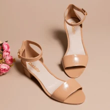 Sandália Feminina Salto Grosso Conforto Macia Ajustável Carnaval - Bege - Visão 3