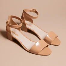 Sandália Feminina Salto Grosso Conforto Macia Ajustável Carnaval - Bege - Visão 2