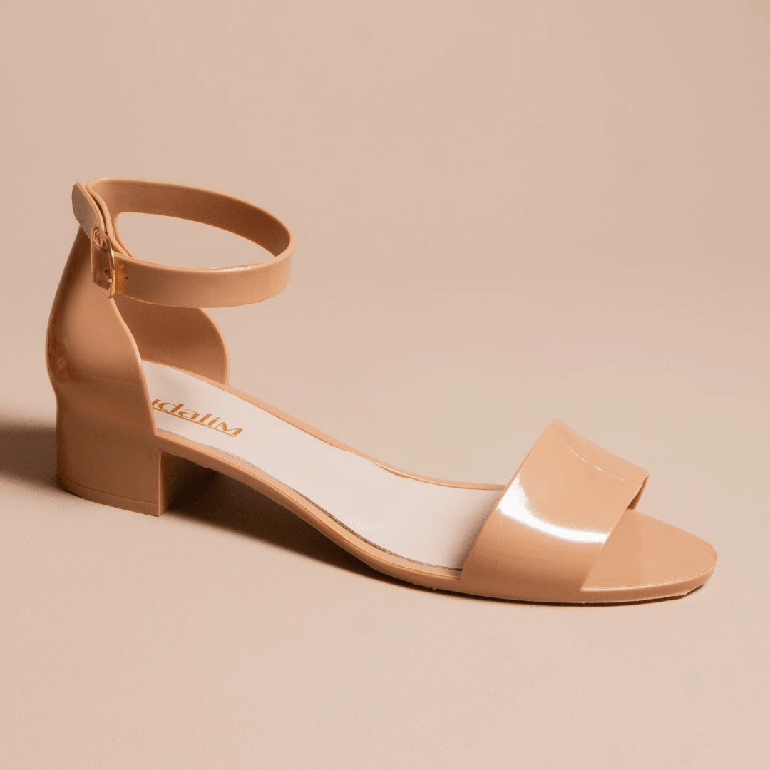 Sandália Feminina Salto Grosso Conforto Macia Ajustável Carnaval - Bege - Visão 1