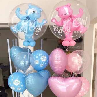 5pcs/Set Double-Layer Bear Pink Blue Balloon Set Suitable For Birthday Parties, Gender Revealing Party Decoration Balloons,Christmas