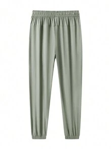 Quick-Dry Comfortable Ice Silk Pants For Boyfriend Style Men, Outdoor Running Exercise Trousers, 1pc, Zippered Pockets, High Elastic Waist With Drawstring, Suitable For Summer Gym Workouts, Training And Jogging - Green - View 2