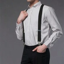 1pc Men Adjustable Elastic Suspenders, Suit Pants Clip Braces, Chinese New Year, Valentine's Day Gift, Daily Wear - Black - View 1