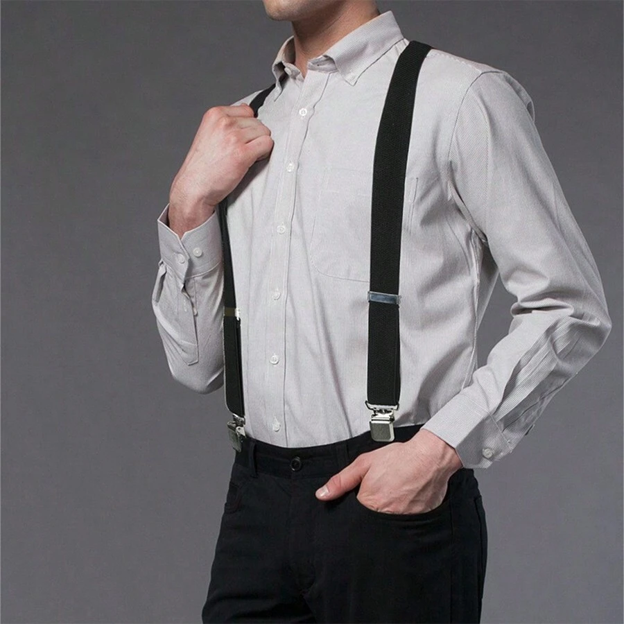 1pc Men Adjustable Elastic Suspenders, Suit Pants Clip Braces, Chinese New Year, Valentine's Day Gift, Daily Wear - Black - View 1