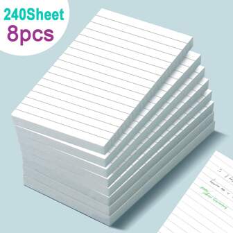8pcs/3pcs Pack, Line Memo Pads, Self-Adhesive Sticky Notes, Large-Size Ruled White Paper, 30 Sheets/Pad, Easy To Stick On Office/Home/School Notice Board Back To School