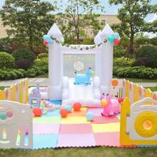 White Bounce House. Bouncy Castle. Ball Pool And Slide. Thicken The Fabric. Various Accessories Such As Targets. For Parties, Weddings. Activities. - White - View 2