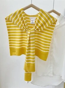 女士条纹针织混纺披肩，1 件装，兼具防晒和装饰功能，适合时尚经典场合，户外防晒、度假旅行必备。 - 彩色 - 查看 19