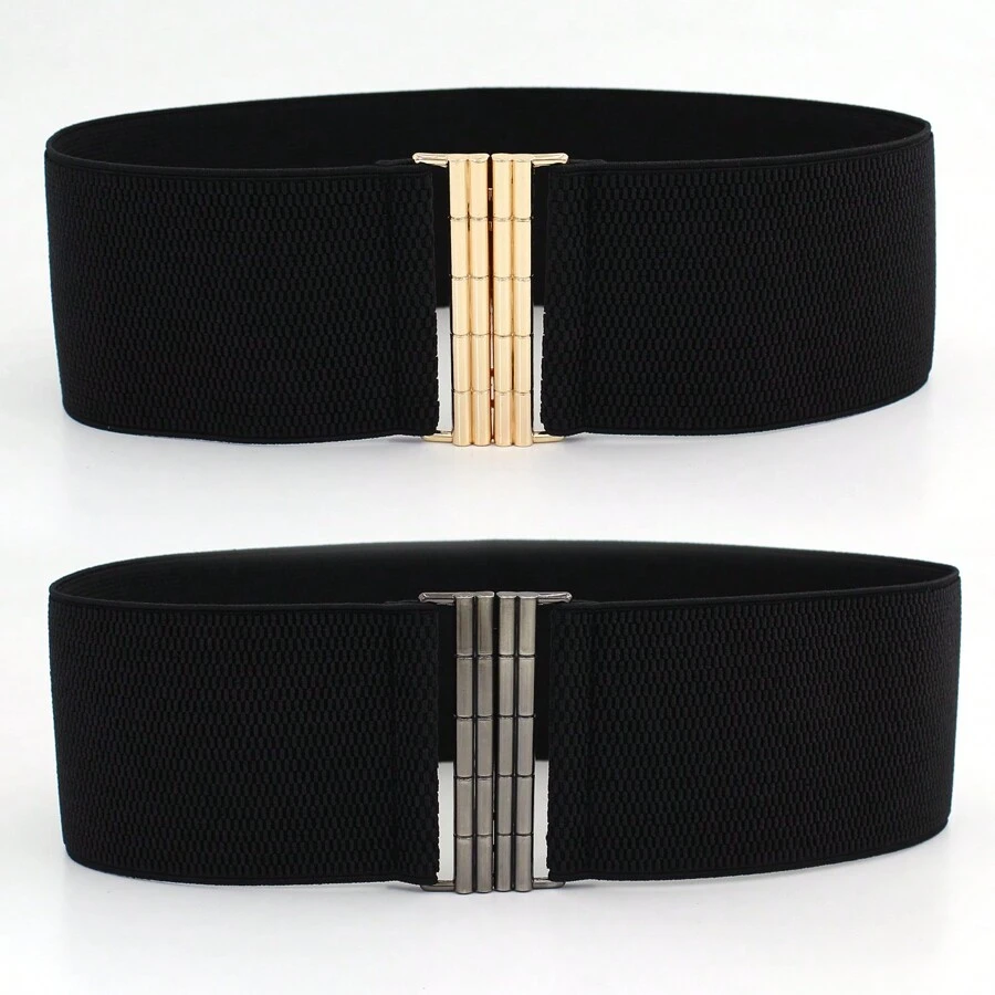 Cinturón ancho elástico con hebilla para mujeres talla grande para ceñir vestidos y abrigos, elegante cinturón negro para verano, escuela, otoño, Halloween