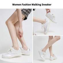 somiliss Sporty Slip-Resistant Women's Athletic Shoes, Front Tied Genuine Leather Mesh Breathable Comfortable Faux Pearl White Soft Lightweight Tennis Running Shoes, 2024 Summer Low Vamp Versatile Flat Outdoor Walking Shoes - Pearl White - View 8