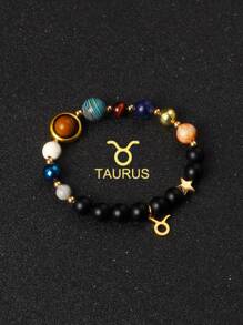 1 pieza Brazalete con universo, galaxia, ocho planetas, 12 constelaciones para mujer, de piedra natural, sistema solar, pulsera con signos del zodiaco Libra, Virgo, Leo, joyería de color dorado de acero inoxidable, colgante de constelación, regalo de joyería para parejas el Día de San Valentín