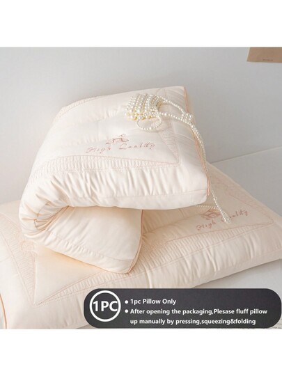 1pc Exquisite European Geborduurde Zijden Like Fabric Section Kussen Neck Back Support, Medium Height Core Home Bedding, Moisture Absorbing Breathable Pillow, Living Room Bedroom view 6