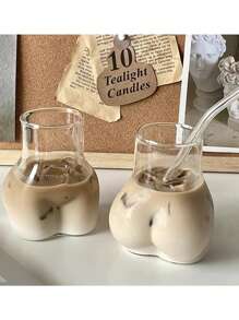 15.2oz 杯子带吸管套装，有趣性感可爱屁股玻璃杯，适用于咖啡、果汁、奶茶、冰饮料，创意屁股杯 - 彩色 - 查看 8