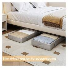 Contenedores de almacenamiento debajo de la cama, cajas de almacenamiento debajo de la cama, caja de almacenamiento de ropa de 6 pulgadas de altura con asas y paredes laterales resistentes, plegable, gris, Paquete de 2 pantalones cortos y jeans de vestir - Multicolor - Ver 3