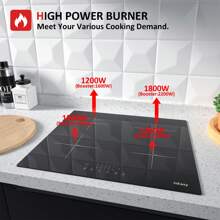 IsEasy Induction Hob, 4 Zones Built-In, Level Touch Timer, 60cm, 6800W, Black