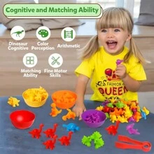 Dinosaur Count & Sorter Playset - Interactive Math Learning Toy With Colorful Stacking Bowls - Ideal Toddler STEM Educational Gift For Christmas(Animal Color Random)