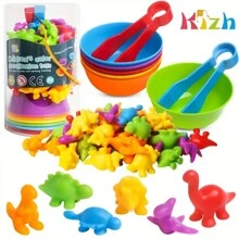Dinosaur Count & Sorter Playset - Interactive Math Learning Toy With Colorful Stacking Bowls - Ideal Toddler STEM Educational Gift For Christmas(Animal Color Random)