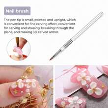 Metal Nail Art Brushes Silver 2, 4, 6 For 3D Carving Crystal Nail Design, Gel Nail Painting Tool