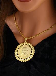 1pc Vintage Napoleon Coin Pattern Big Circular Pendant Necklace, Bridal Wedding Party Holiday Gift Neck Ornament - Necklace - View 3